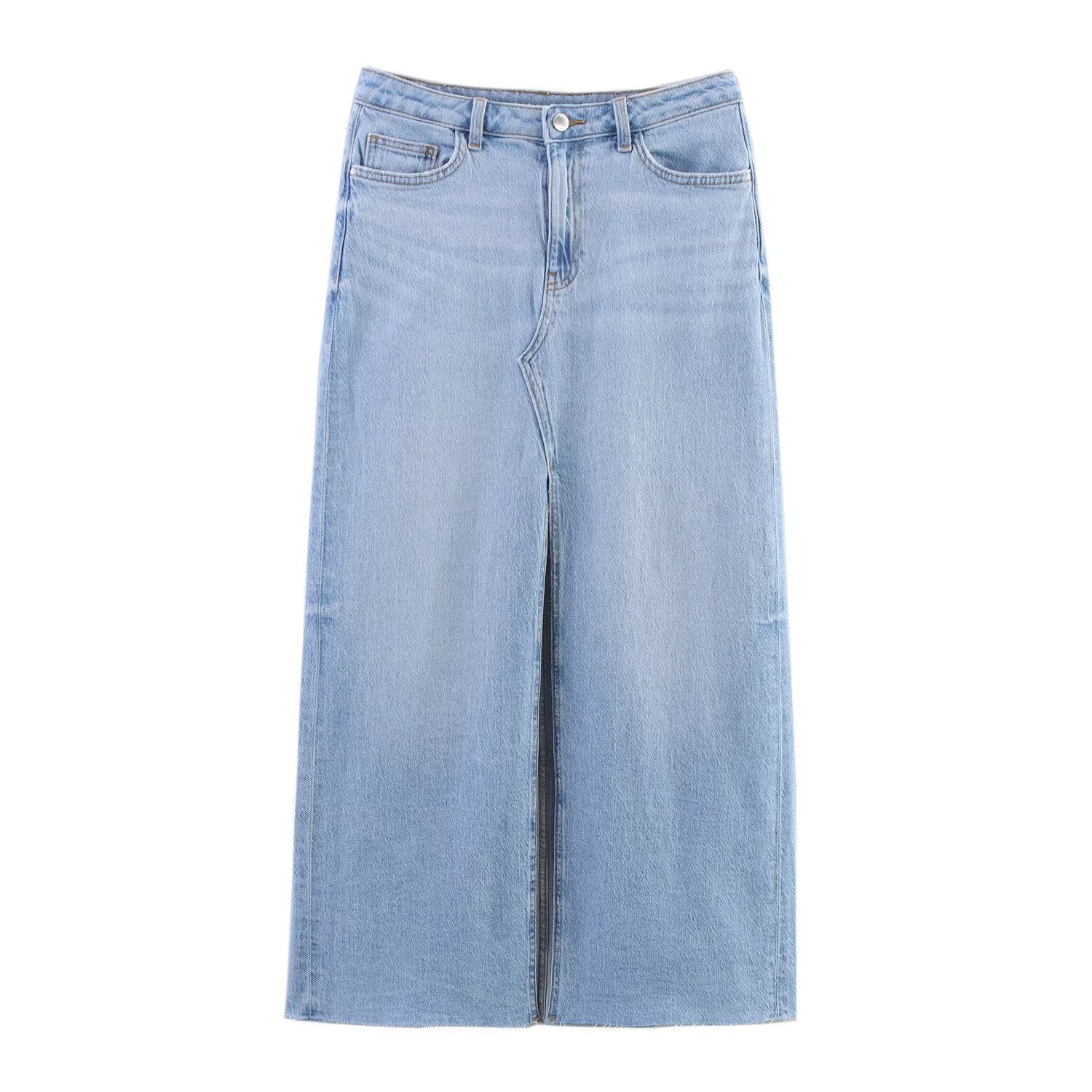 Street fashion slim fit Midi denim skirt for women
