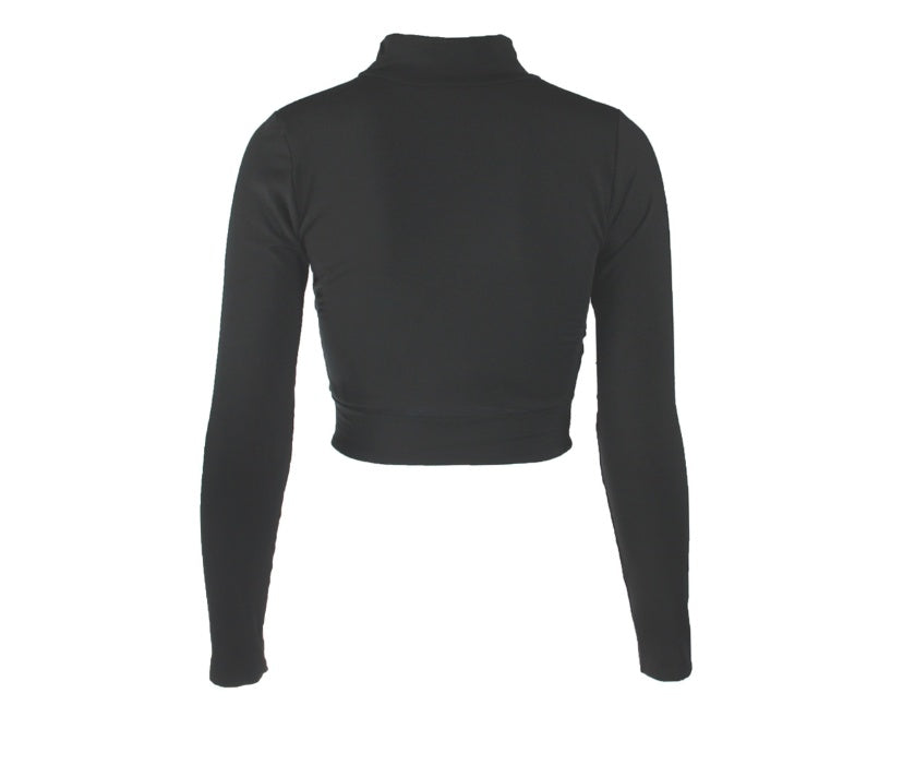Europe Sexy Hollow Cross-border Long-sleeved High-necked Blouses Short Top