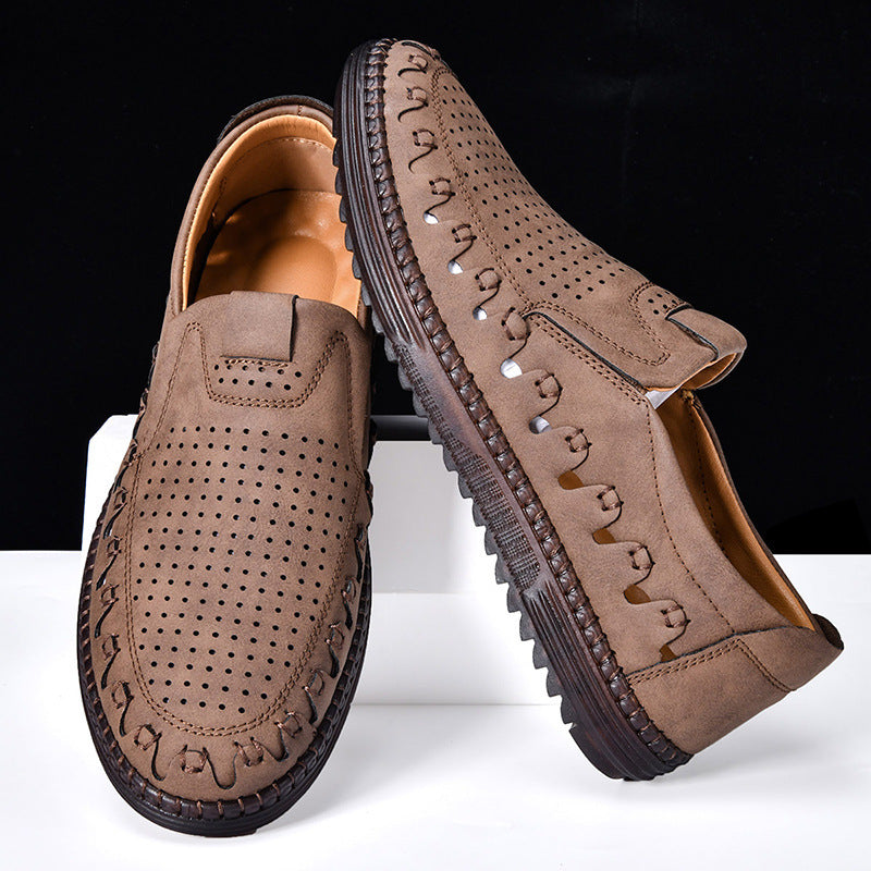 Men's Outdoor Casual Shoes Slip-on Flat Handmade Leather Shoes