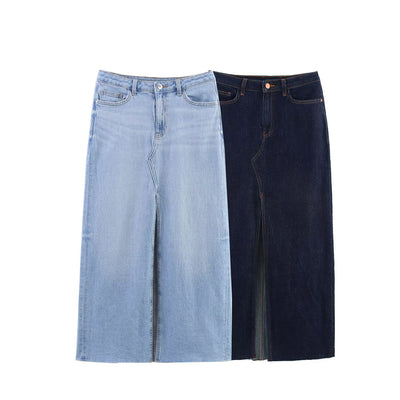 Street fashion slim fit Midi denim skirt for women