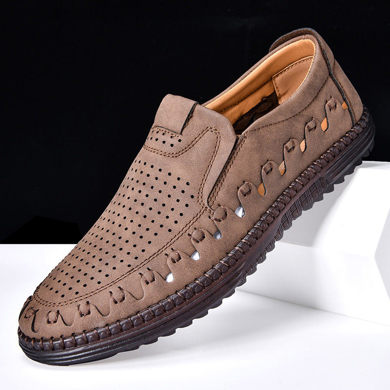 Men's Outdoor Casual Shoes Slip-on Flat Handmade Leather Shoes
