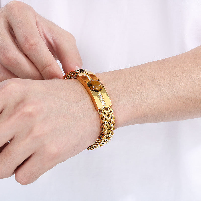 Men's Tigereye Curved Titanium Steel Bracelet