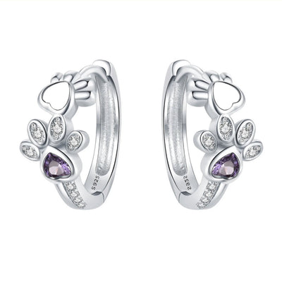 S925 Silver Cat's Paw Cute With Diamonds Ear Clip