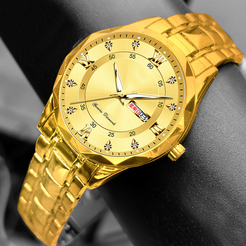 Men's English Calendar Diamond Case Rope Luminous Waterproof Watch