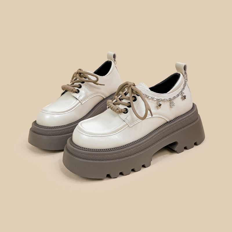 Amy And Mai British Style White Platform Leather Shoes