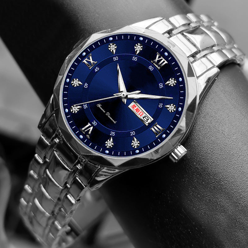 Men's English Calendar Diamond Case Rope Luminous Waterproof Watch