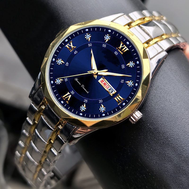 Men's English Calendar Diamond Case Rope Luminous Waterproof Watch