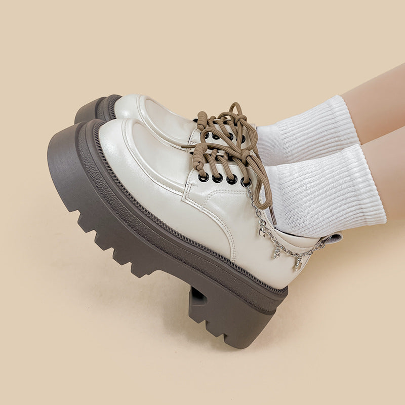 Amy And Mai British Style White Platform Leather Shoes