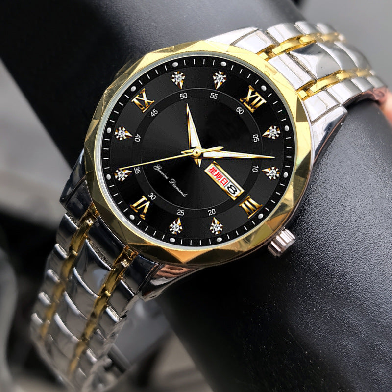 Men's English Calendar Diamond Case Rope Luminous Waterproof Watch