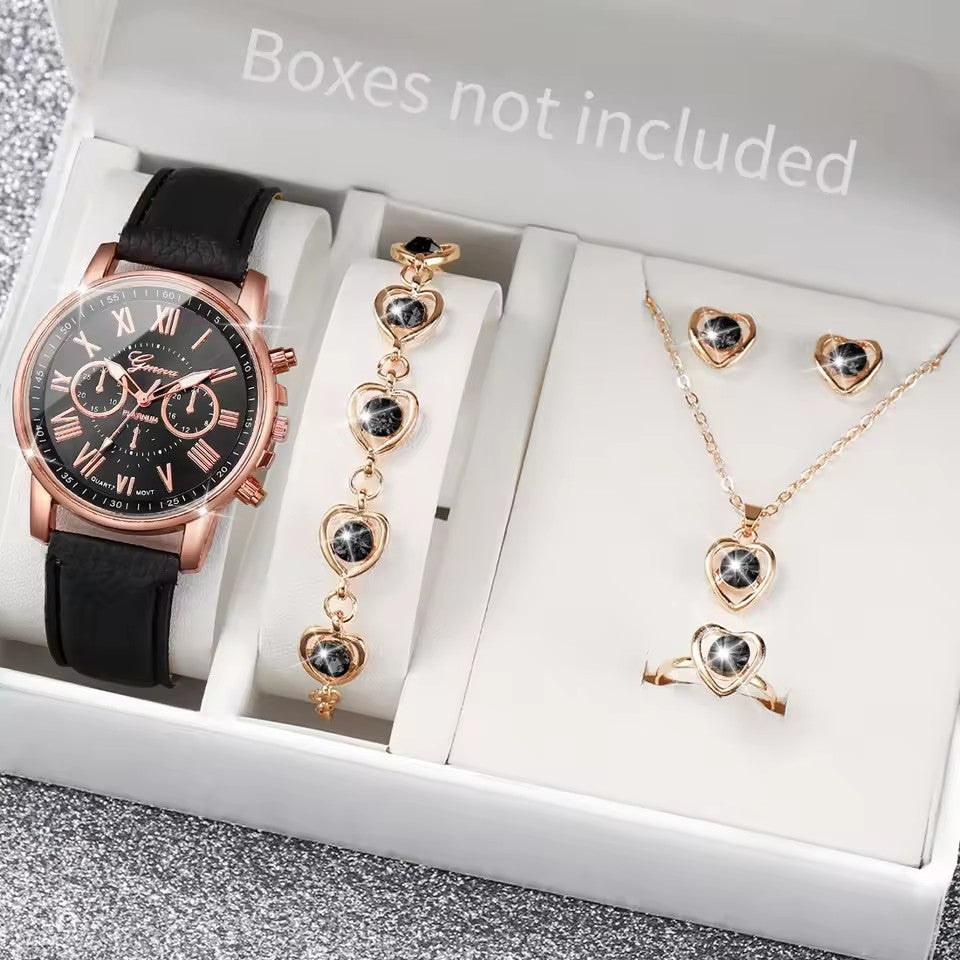 Women's Simple Belt Watch Love Jewelry Gift Suit