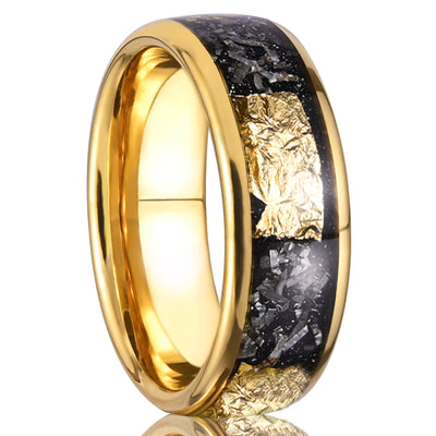 Men's Electric Black Tungsten Steel Ring With Broken Gold Foil