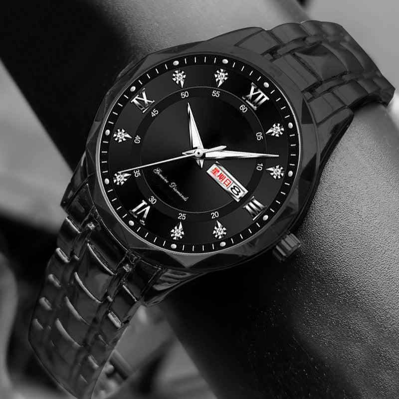 Men's English Calendar Diamond Case Rope Luminous Waterproof Watch