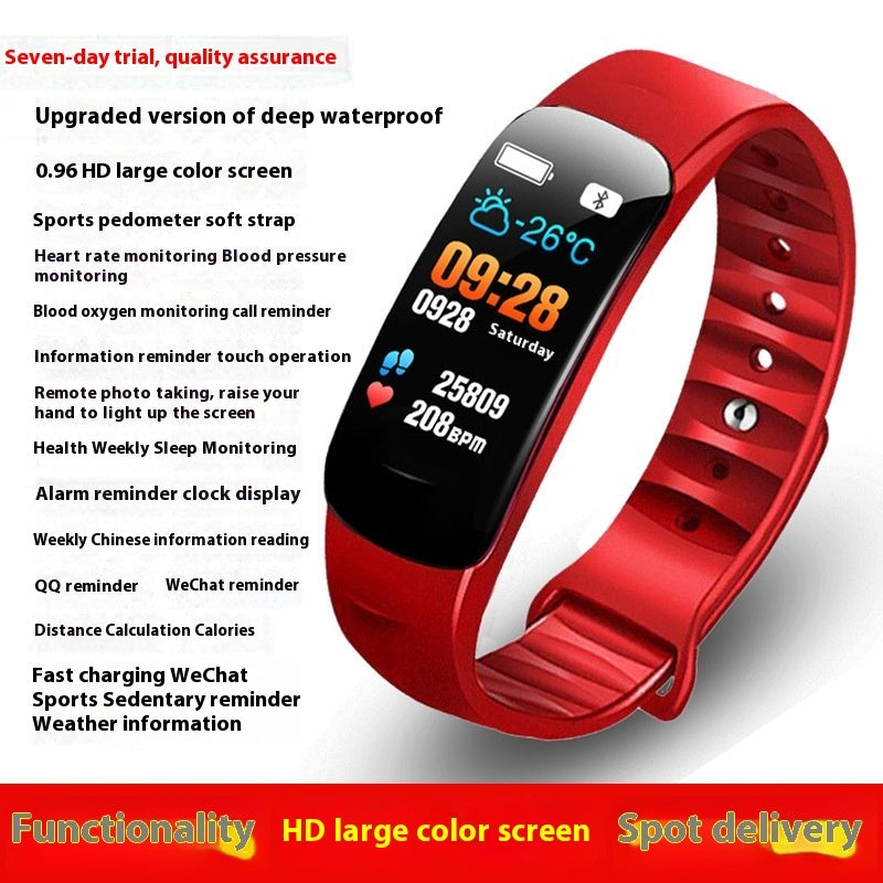 C1 Blood Pressure Heart Rate Waterproof Color Screen Bluetooth Pedometer Sports Watch