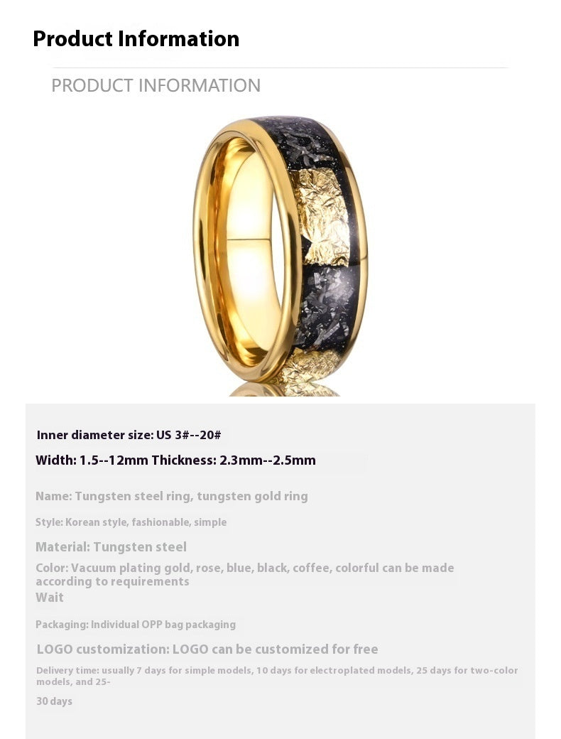 Men's Electric Black Tungsten Steel Ring With Broken Gold Foil